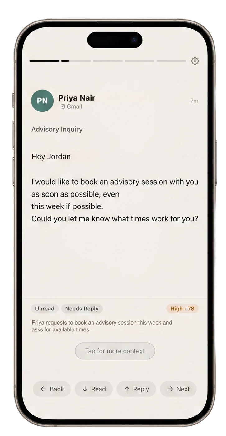 allso story card with priority score and suggested actions